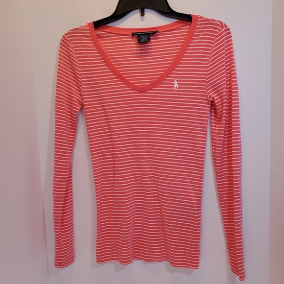 Ralph Lauren Tops - Ralph Lauren Pima Cotton Blend Women's Coral Striped  Long Sleeve Top. Small